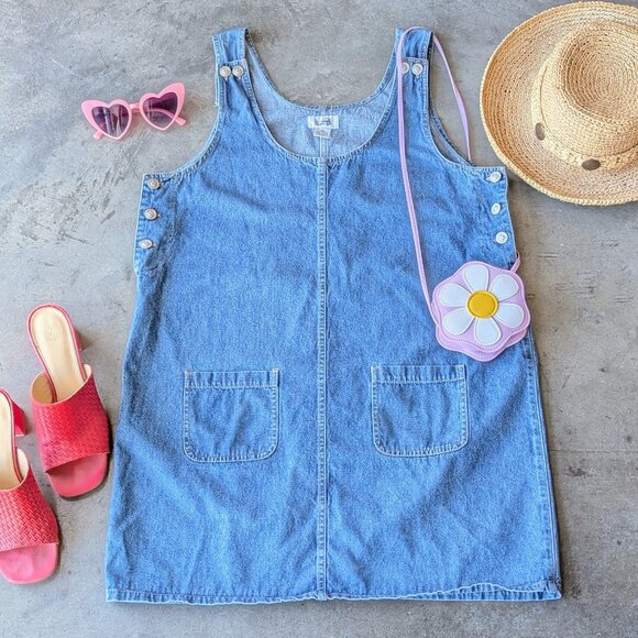 Vintage Dresses & Skirts - Vintage Sostanza Blue Denim Pinafore Overall Dress large